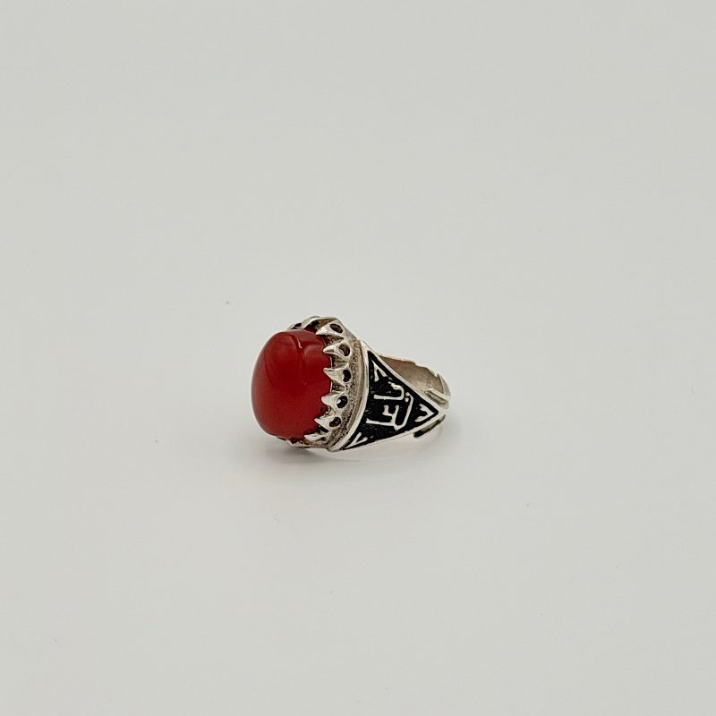 انگشتر نقره عقیق یمن سرخ طبیعی طرح قلم یا علی کد MT-00052